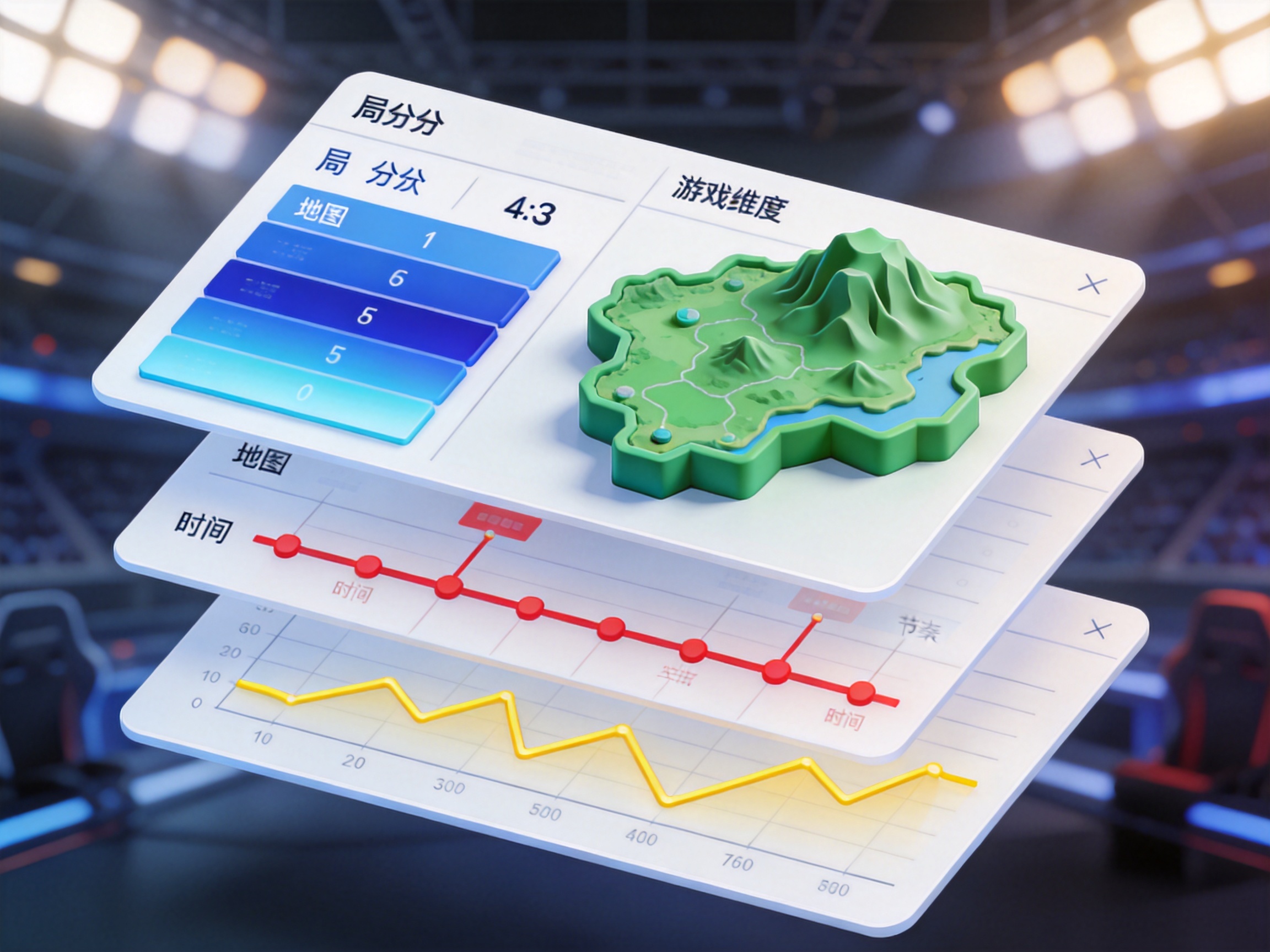 电竞比分数据看板中展示局分与对局信息的界面示意